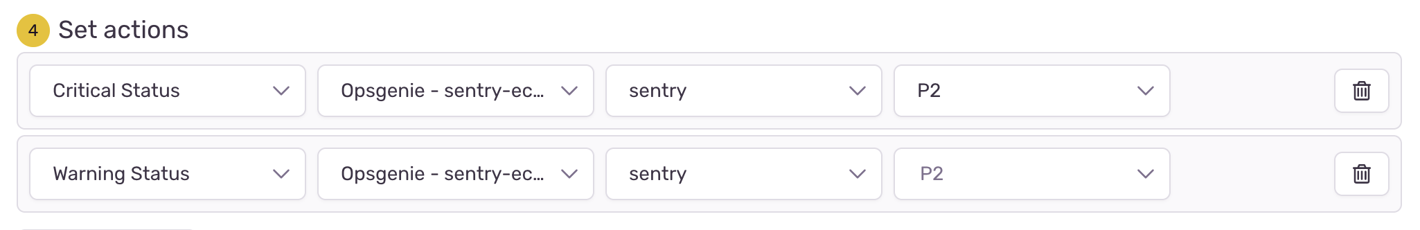 Opsgenie metric alert rule action